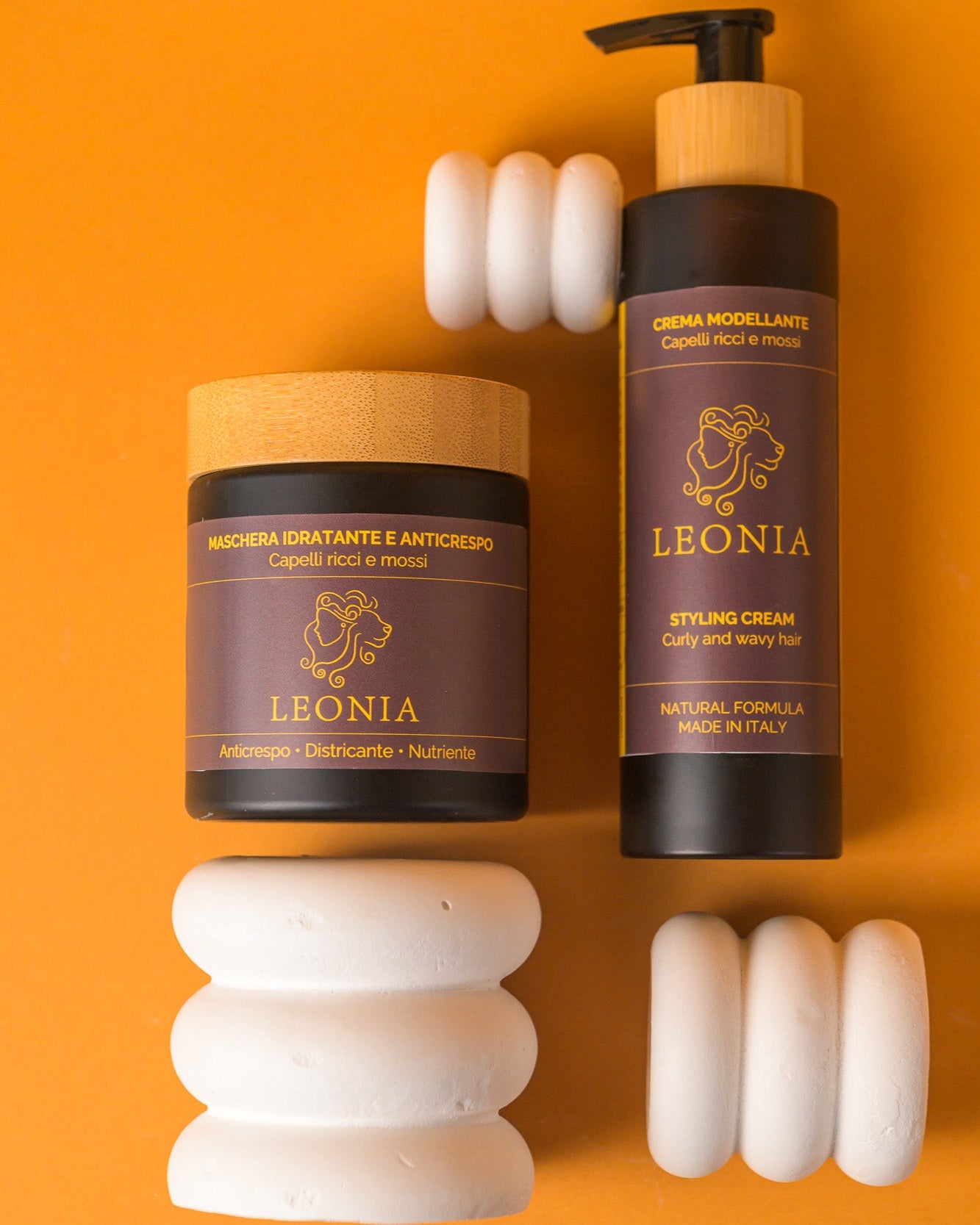 Combo Maschera Nutriente Anti-crespo e Crema Modellante per Capelli Ricci e Mossi LEONIA