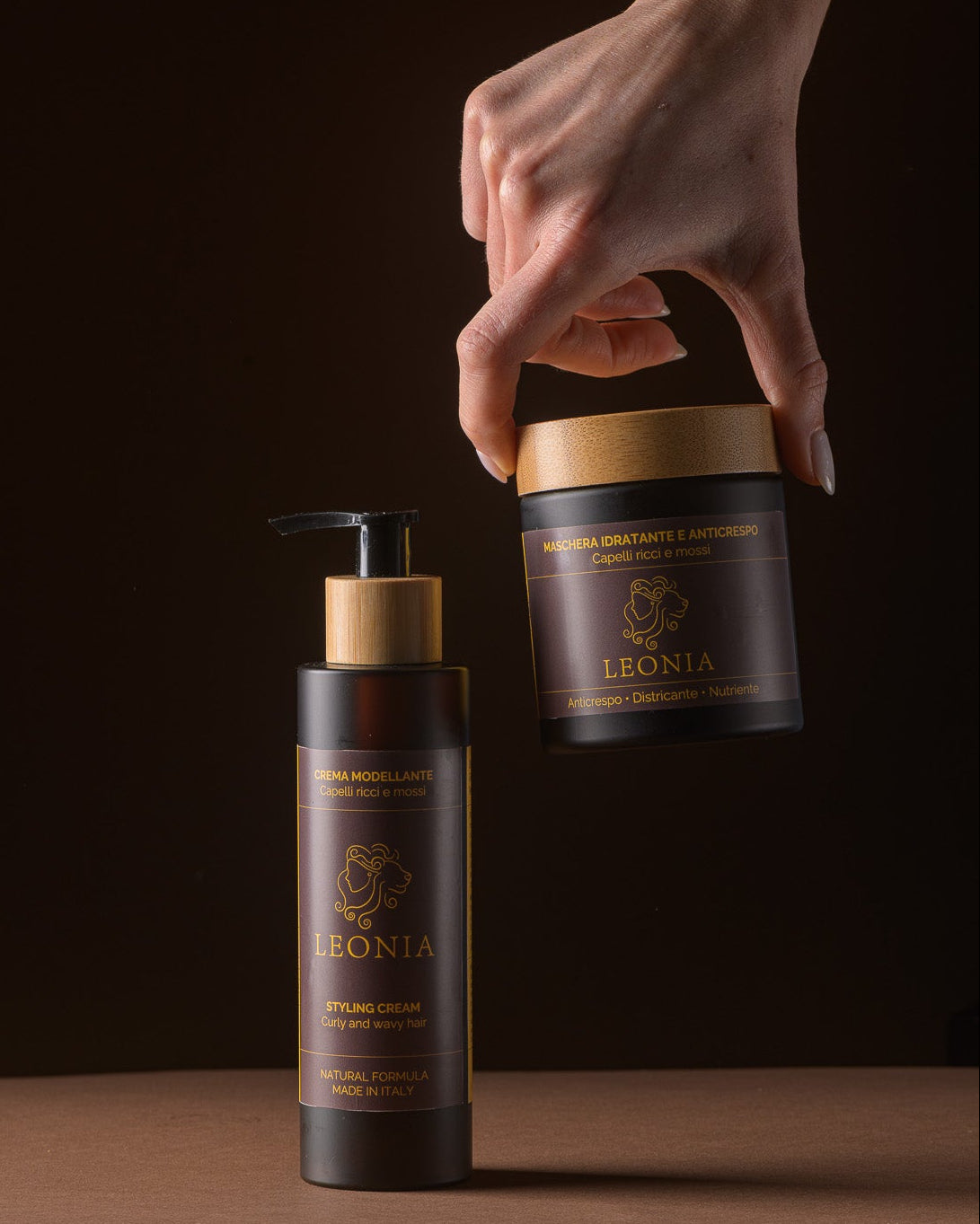 Combo Maschera Nutriente Anti-crespo e Crema Modellante per Capelli Ricci e Mossi LEONIA